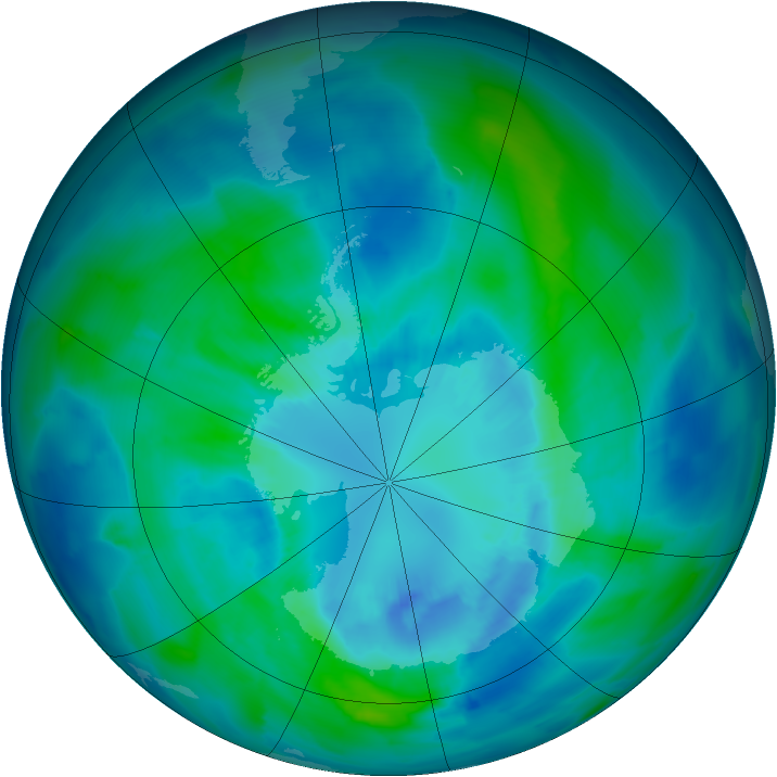 Antarctic ozone map for 01 April 2013